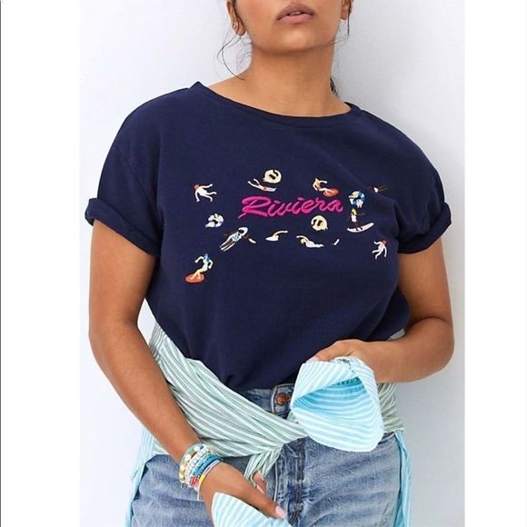 MAEVE Beach Embroidered Sweatshirt Tee - Picture 2 of 3